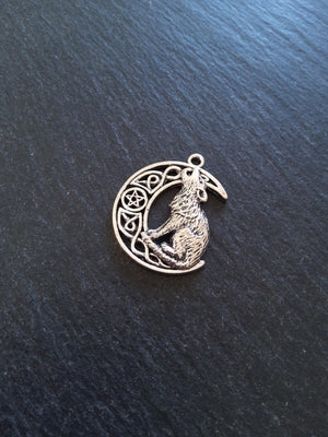 4 or 20 Howling Wolf & Celtic Moon Antique Silver Tone Alloy Charms 34x26mm