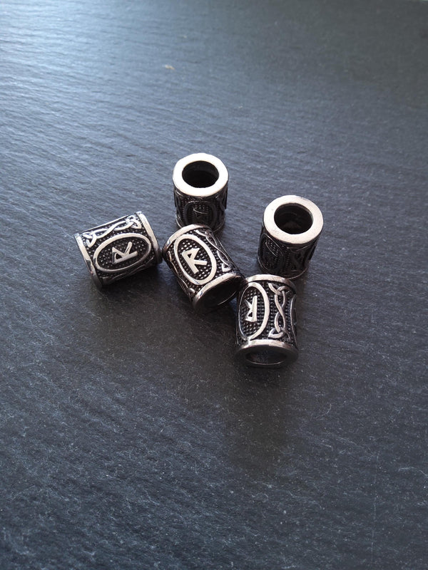 1 or 5 Stainless Steel Raidho ᚱ Rune Beads Elder Futhark 18x16mm Hole: 8mm
