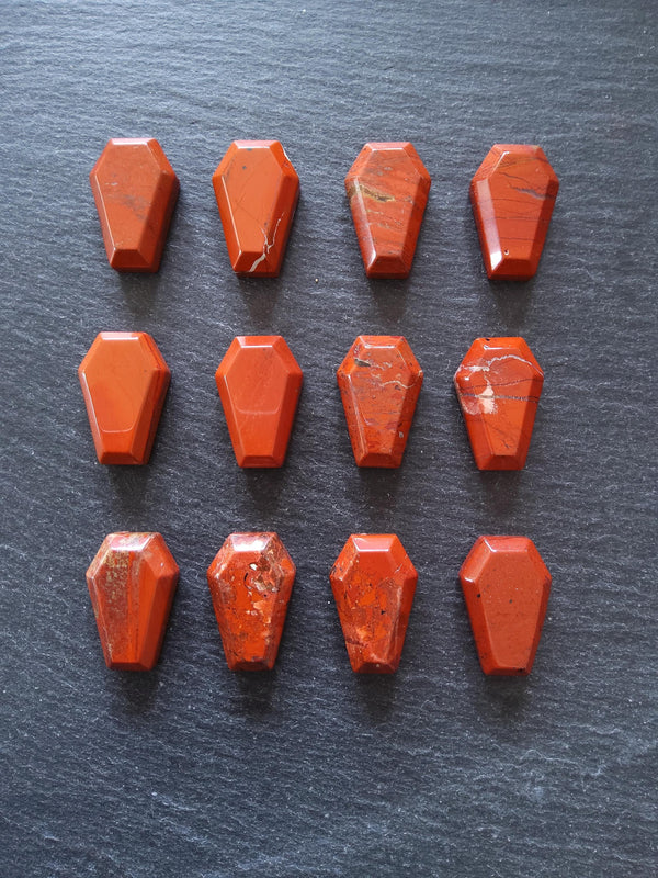 Natural Red Jasper Coffin Shaped Stone 37x20x12.5mm - ContentedCatz