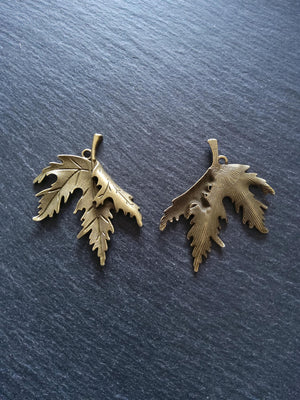 2 or 10 Large Curled Leaf Pendants Antique Bronze Tone Alloy 54x44mm