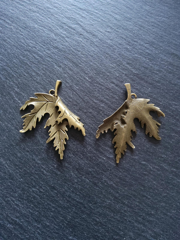 2 or 10 Large Curled Leaf Pendants Antique Bronze Tone Alloy 54x44mm