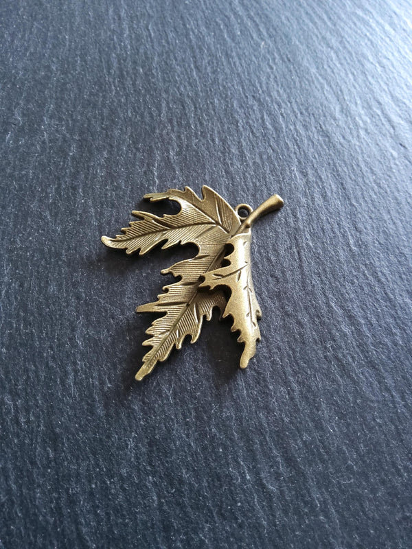 2 or 10 Large Curled Leaf Pendants Antique Bronze Tone Alloy 54x44mm