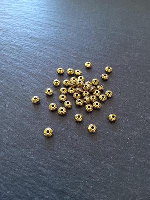 60 or 300 Antique Gold Tone 5mm Diameter Wheel Spacer Beads Bali Style 5x3mm Hole: 1mm