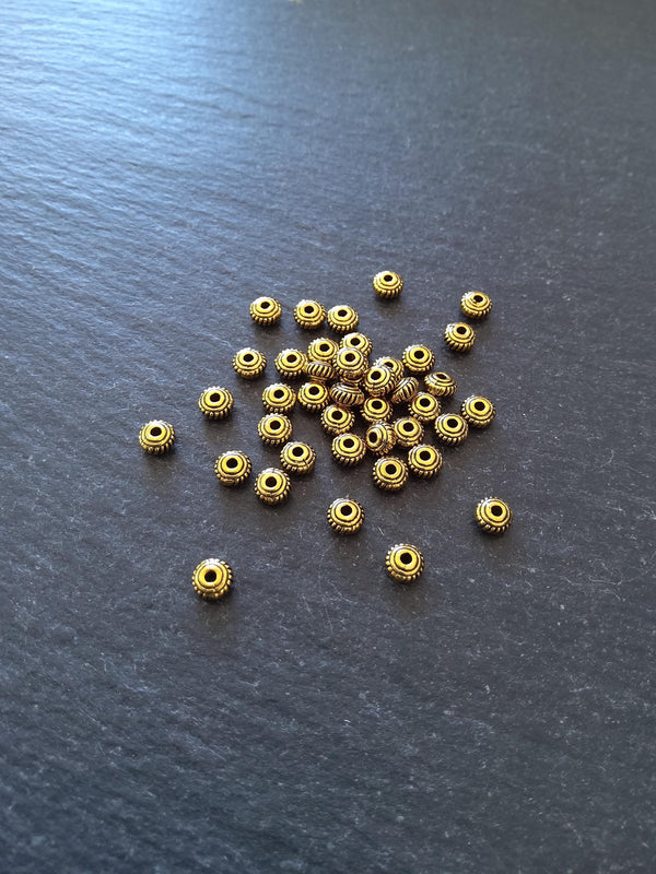 60 or 300 Antique Gold Tone 5mm Diameter Wheel Spacer Beads Bali Style 5x3mm Hole: 1mm