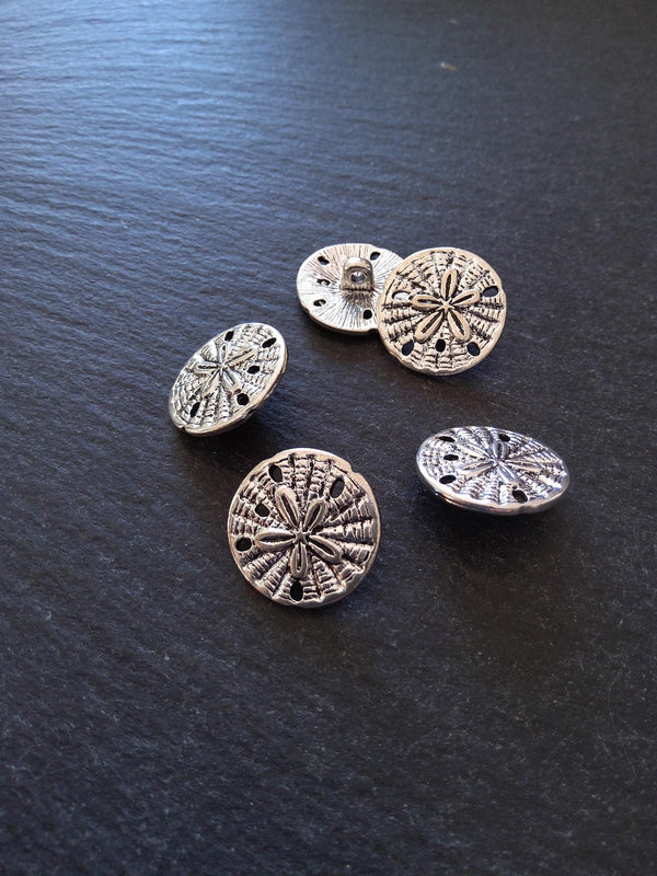 6 or 30 Sand Dollar Silver Tone Metal Alloy Buttons 18mm (6/8") Fasteners