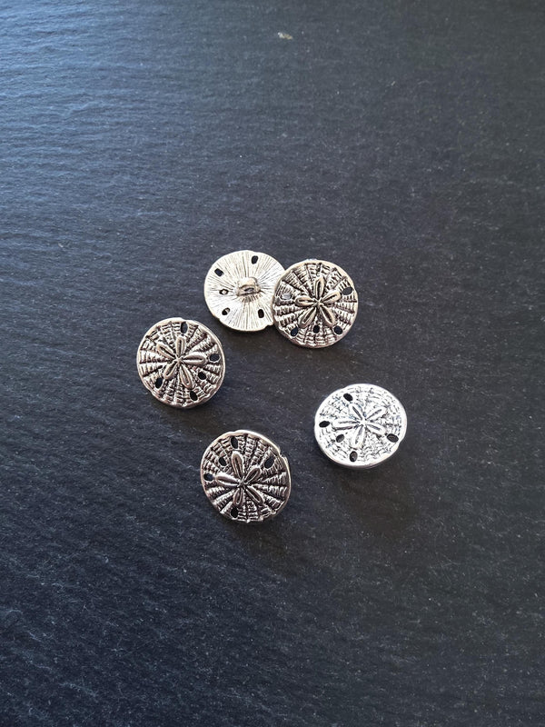 6 or 30 Sand Dollar Silver Tone Metal Alloy Buttons 18mm (6/8") Fasteners