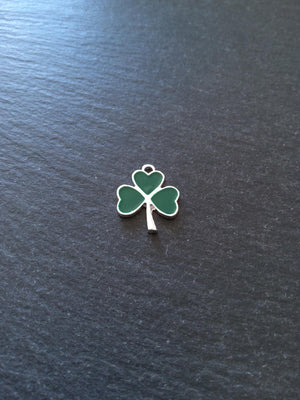 2 or 10 Clover Charms Bright Silver Alloy With Green Enamel 20x16mm