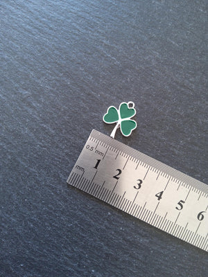2 or 10 Clover Charms Bright Silver Alloy With Green Enamel 20x16mm