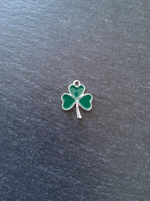 2 or 10 Clover Charms Bright Silver Alloy With Green Enamel 20x16mm