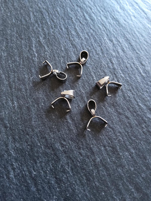 6 or 30 Stainless Steel Ice Pick Pinch Bails for Pendants 9x6.5x2.5mm