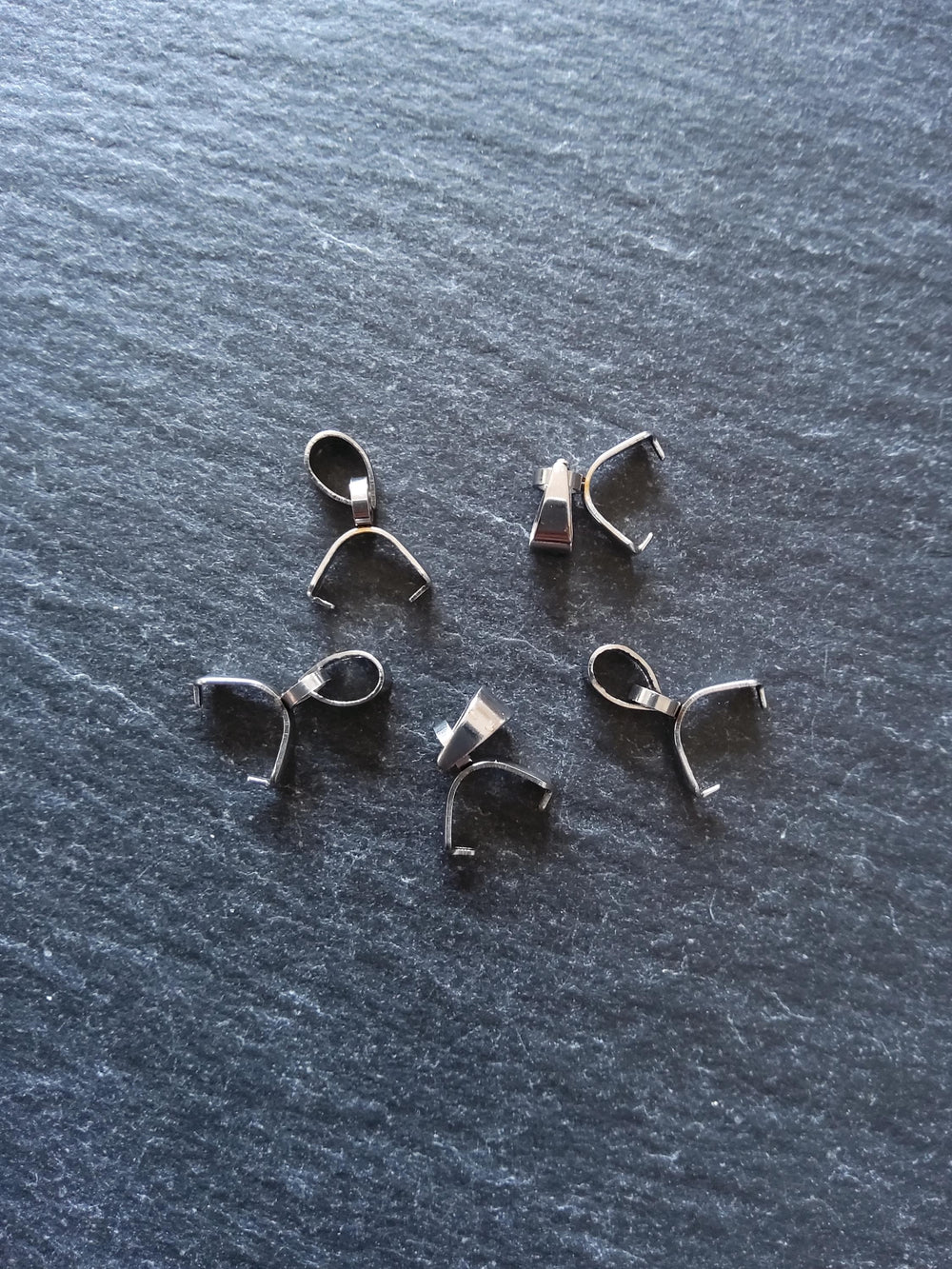 6 or 30 Stainless Steel Ice Pick Pinch Bails for Pendants 9x6.5x2.5mm