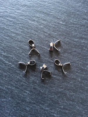 6 or 30 Stainless Steel Ice Pick Pinch Bails for Pendants 9x6.5x2.5mm