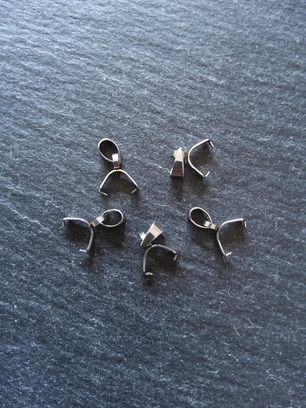 6 or 30 Stainless Steel Ice Pick Pinch Bails for Pendants 9x6.5x2.5mm