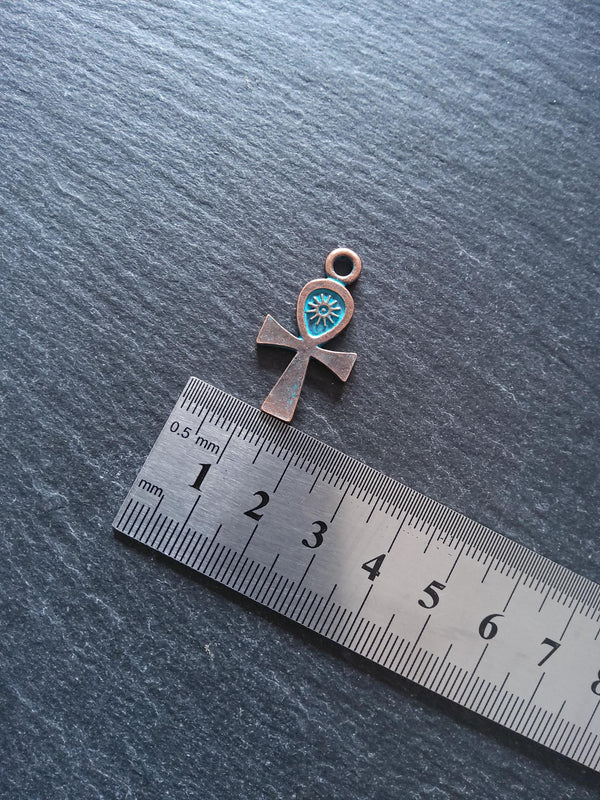 4 or 20 Ankh Charms Antique Copper Tone Alloy with Blue Patina 30x16mm