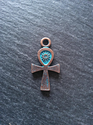 4 or 20 Ankh Charms Antique Copper Tone Alloy with Blue Patina 30x16mm