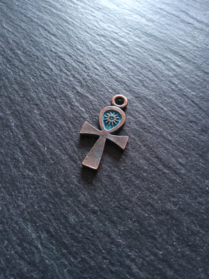 4 or 20 Ankh Charms Antique Copper Tone Alloy with Blue Patina 30x16mm