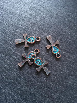 4 or 20 Ankh Charms Antique Copper Tone Alloy with Blue Patina 30x16mm