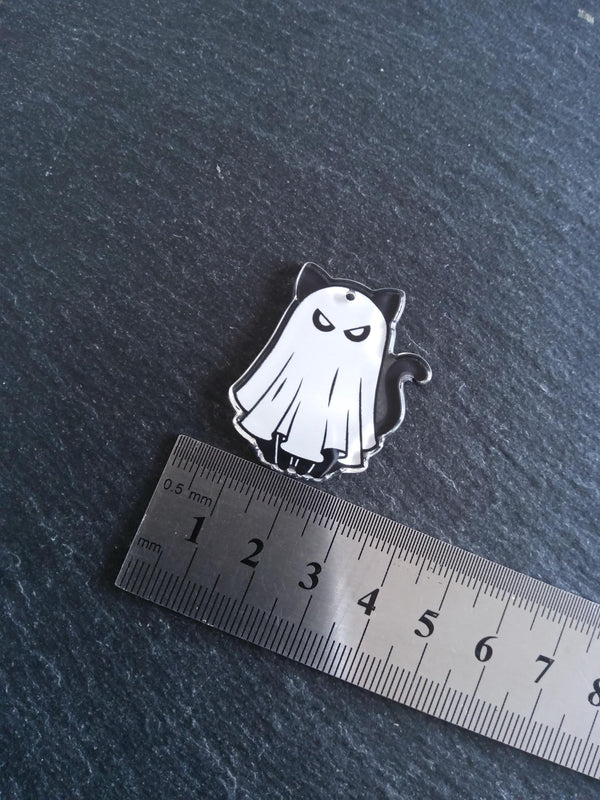 2 or 10 Black Ghost Cat Charms White & Black Resin 37x33mm
