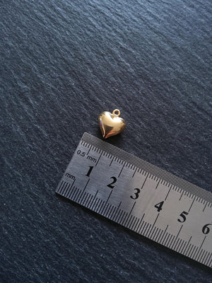 2 or 10 Heart Charms 18K Gold Plated Solid Stainless Steel 13x11.5x4.5mm