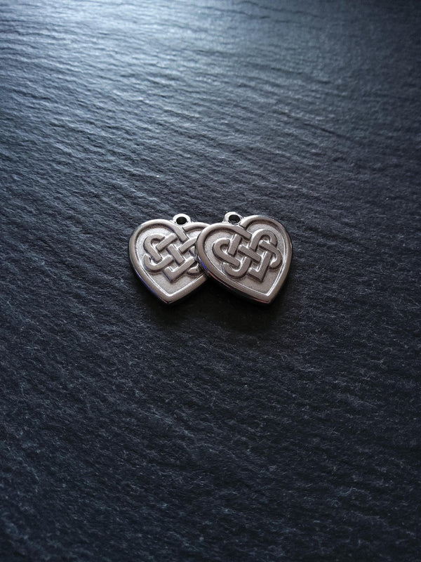 2 or 10 Celtic Knot Stainless Steel Heart Charms 19x18x2.5mm