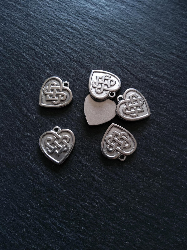 2 or 10 Celtic Knot Stainless Steel Heart Charms 19x18x2.5mm