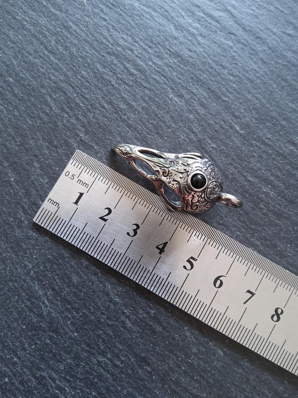 Surgical Steel Norse Raven Skull Pendant With Black Glass Cabochon 44x19x16mm