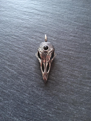 Surgical Steel Norse Raven Skull Pendant With Black Glass Cabochon 44x19x16mm