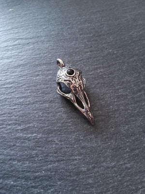 Surgical Steel Norse Raven Skull Pendant With Black Glass Cabochon 44x19x16mm