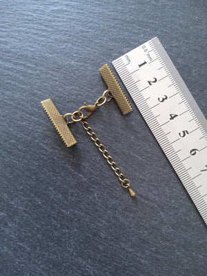5 Antique Bronze Crimp End Sets for Ribbon (various sizes)