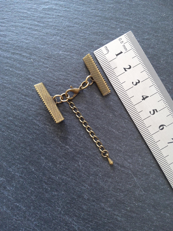 5 Antique Bronze Crimp End Sets for Ribbon (various sizes)