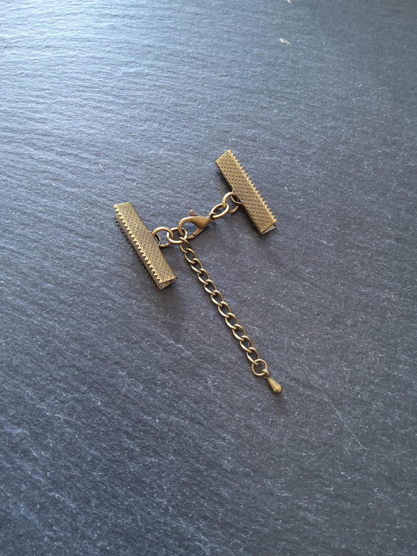 5 Antique Bronze Crimp End Sets for Ribbon (various sizes)