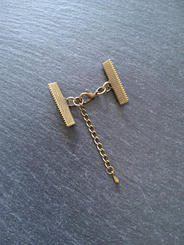 5 Antique Bronze Crimp End Sets for Ribbon (various sizes)