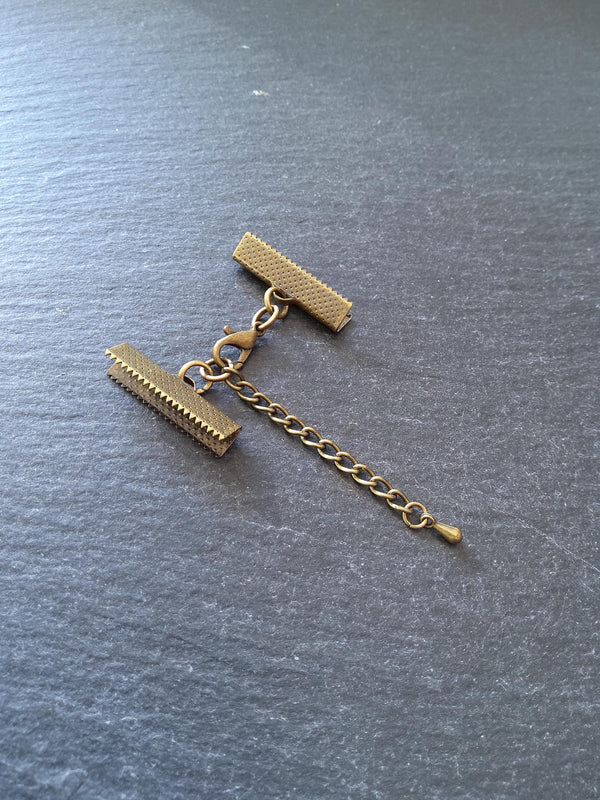 5 Antique Bronze Crimp End Sets for Ribbon (various sizes)