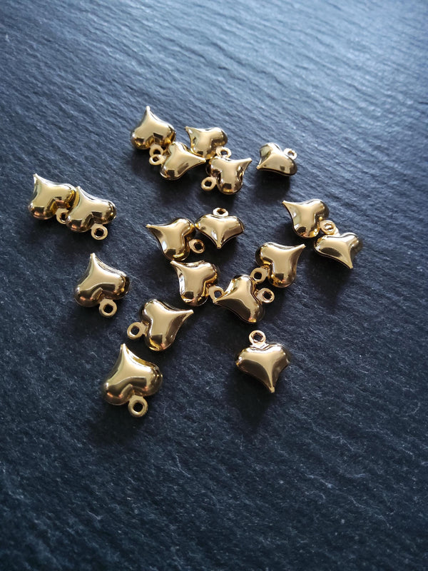 10 or 50 Heart Charms 24K Gold Plated Hollow Brass 11x9x4mm