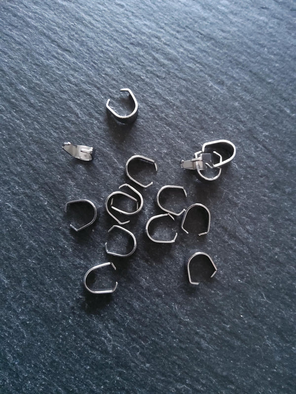 20 or 100 Stainless Steel Snap On Pinch Bails for Pendants 9x7x4mm