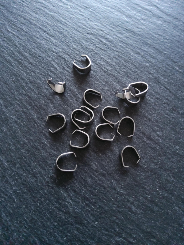 20 or 100 Stainless Steel Snap On Pinch Bails for Pendants 9x7x4mm