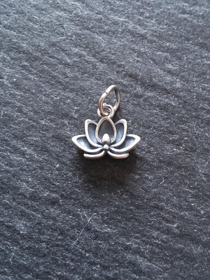 Lotus Flower Charm Antique 925 Sterling Silver 9x12x3mm