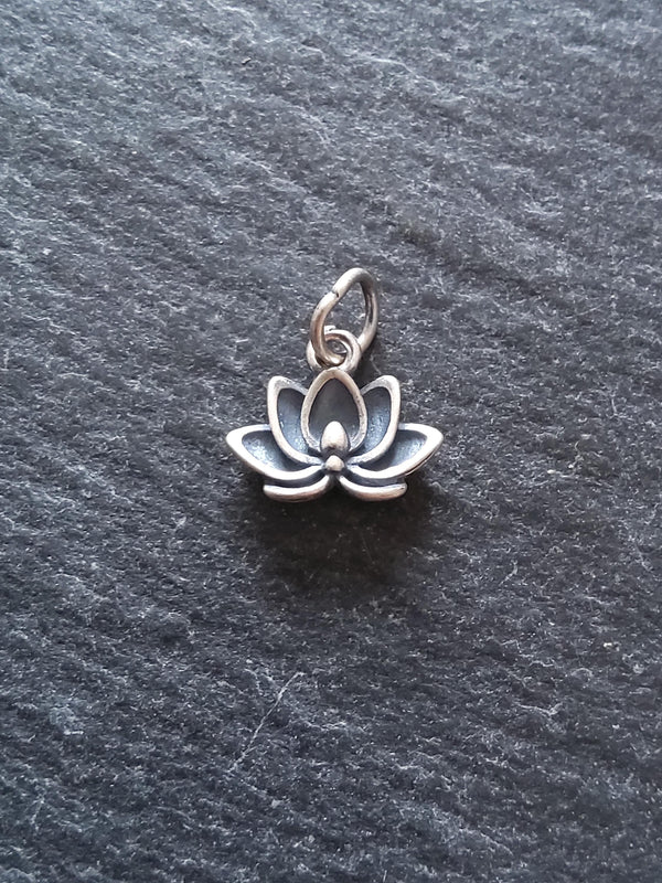 Lotus Flower Charm Antique 925 Sterling Silver 9x12x3mm
