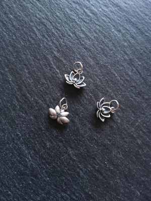 Lotus Flower Charm Antique 925 Sterling Silver 9x12x3mm