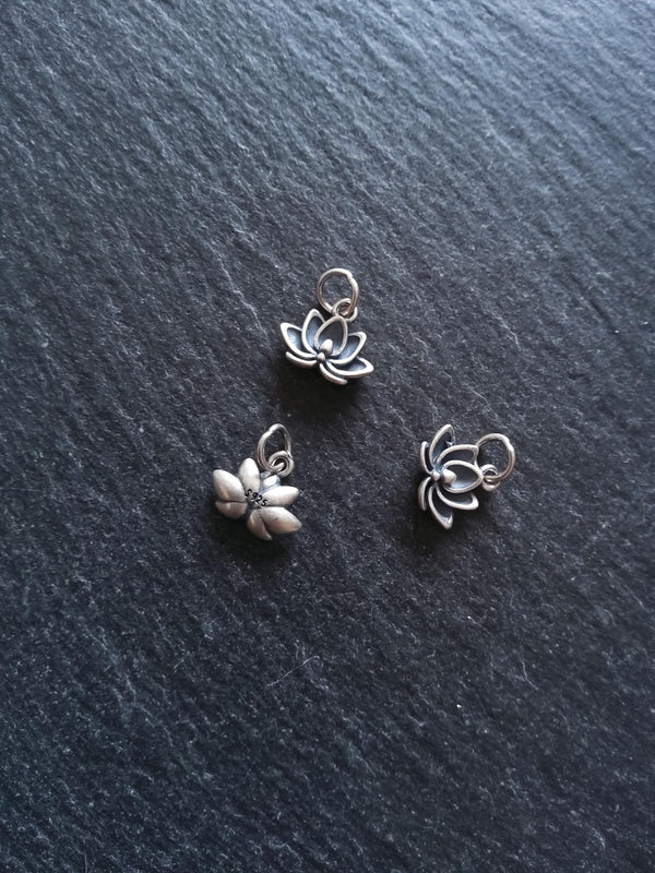 Lotus Flower Charm Antique 925 Sterling Silver 9x12x3mm