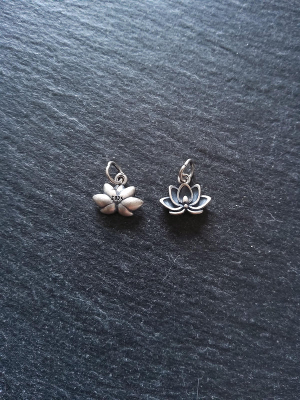 Lotus Flower Charm Antique 925 Sterling Silver 9x12x3mm