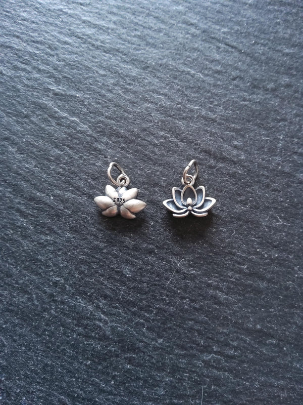 Lotus Flower Charm Antique 925 Sterling Silver 9x12x3mm