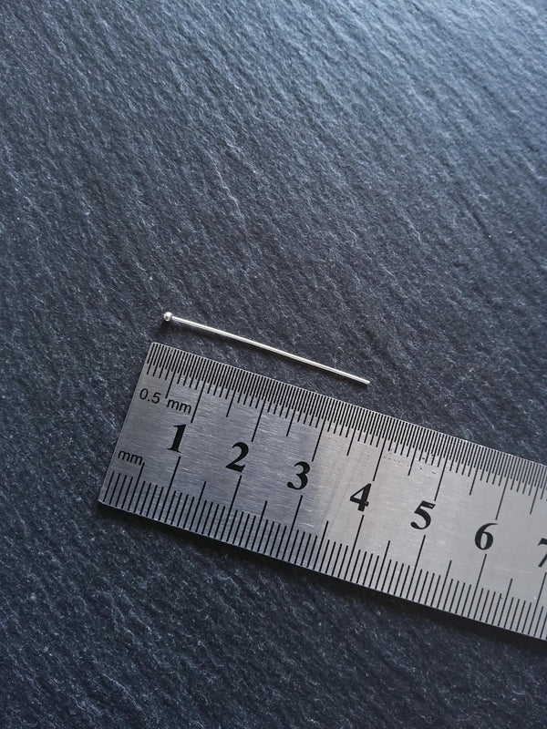 Solid 925 Sterling Silver Ball Head Pins 35mm Long 0.5mm Wide (24 gauge)