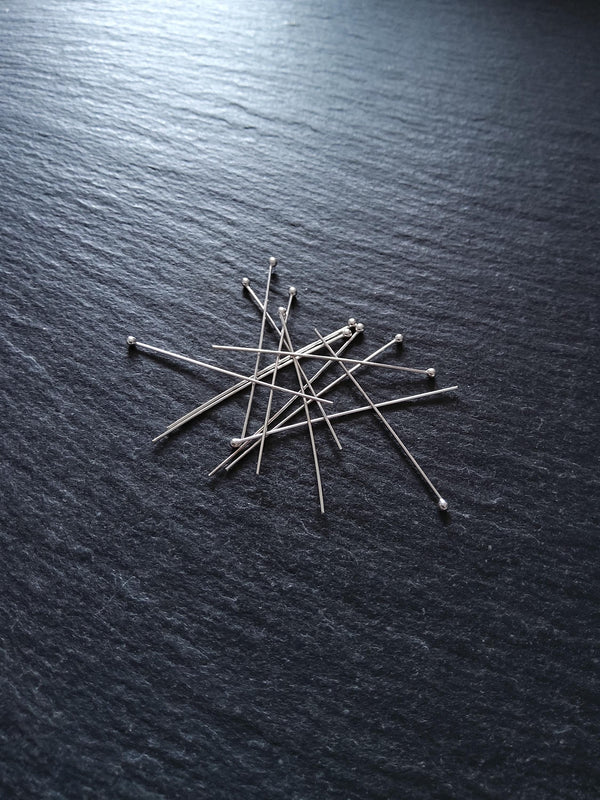 Solid 925 Sterling Silver Ball Head Pins 35mm Long 0.5mm Wide (24 gauge)