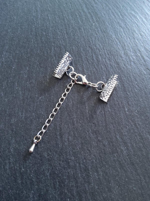 Patterned Silver Tone Alloy Crimp End Sets for 6mm or 16mm Ribbon