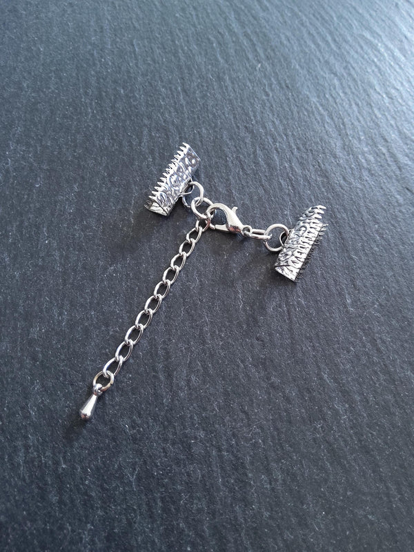 Patterned Silver Tone Alloy Crimp End Sets for 6mm or 16mm Ribbon