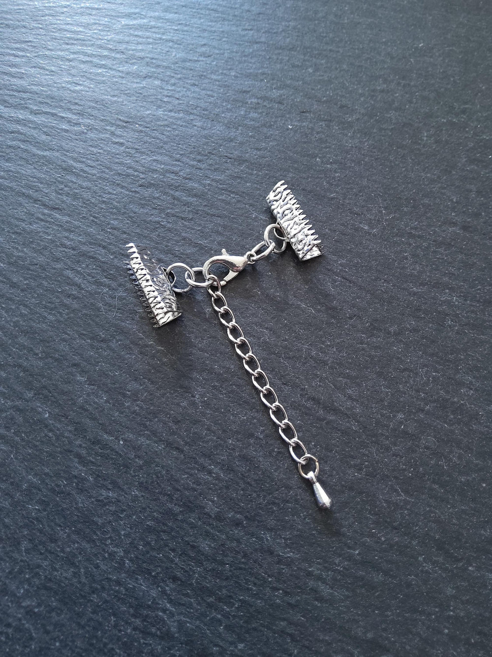 Patterned Silver Tone Alloy Crimp End Sets for 6mm or 16mm Ribbon