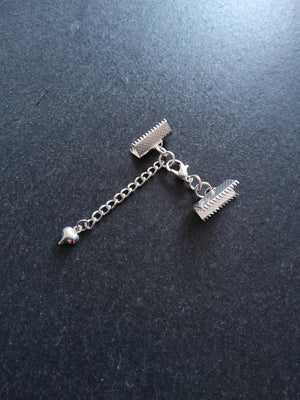 5 or 25 Silver Plated Crimp End Sets for 16mm (5/8") Wide Ribbon with HEART Extender Chain