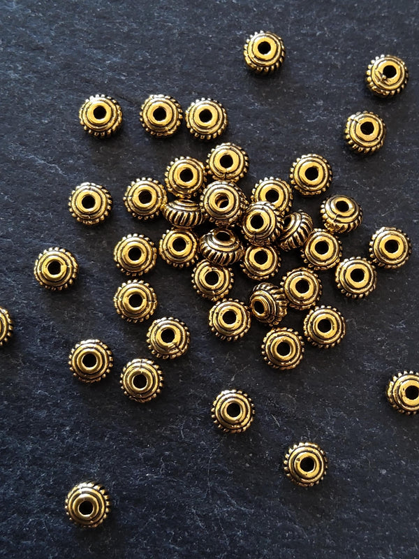 60 or 300 Antique Gold Tone 5mm Diameter Wheel Spacer Beads Bali Style 5x3mm Hole: 1mm