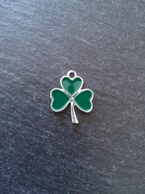 2 or 10 Clover Charms Bright Silver Alloy With Green Enamel 20x16mm